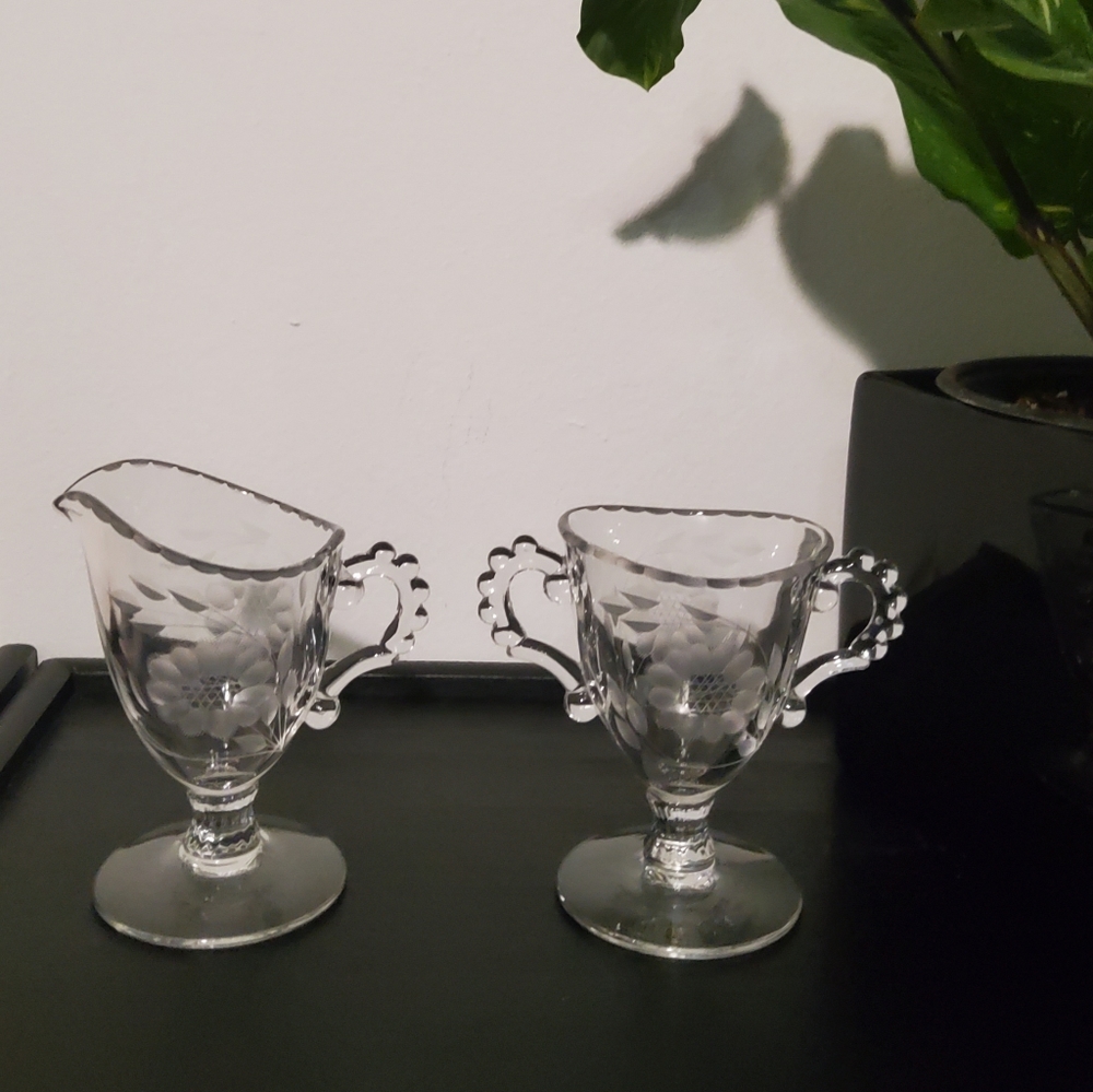 Vintage Imperial Glass Co. Sugar Bowl and Creamer Set